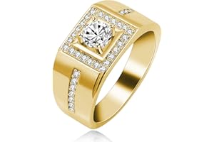 Uloveido Men's 8 mm Round Cubic Zirconia Comfort Fit Wedding Band Platinum Rose Gold Plated Square Engagement Ring KR201