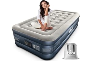 iDOO Single Air Bed, Inflatable Mattress with Built-in Electric Pump, 3 Mins Quick Self-Inflation/Deflation Guest Air Mattress, Blow Up Camping Bed for Home Portable Travel 190x100x46cm 250kg MAX