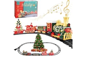 OBEST Trenino Albero di Natale con Luci e Musica, Trenino Natalizio con Slitta di Babbo e 2 Carrozze, Addobbi Natalizi, Regali per Bambini