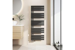 EMKE Toallero Baño Radiador Plano, toallero de Paneles, 1320 x 500 mm, Negro, secador de Toallas con conexión Lateral, 661W, radiador secador de Toallas de Agua Caliente