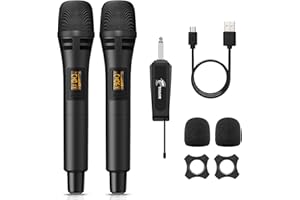 TONOR Micrófono Inalámbrico, Sistema de Micrófono Dinamico de Mano Inalámbrico de UHF con Receptor Recargable, Salida de 1/4" para Amplificador, Sistema PA, Máquina de Karaoke, 60m, Negro