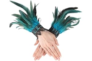 COMNICO Muñequeras de plumas para mujer, diseño floral, color negro, gótico, malla para cosplay, disfraz de Halloween