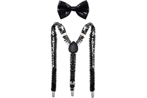 DOMICUBES Lot de 2 Bretelles À Paillettes Avec Nœud Papillon À Paillettes, Unisexe Adulte Bretelles Boucles Y-dos, Carnaval Tenue Bretelles À Noeud Papillon Clignotantes À Paillettes, Accessoires Disco