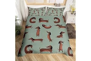 LOUSSIESD Juego de funda de edredón para niños y niñas, juego de cama de perro salchicha lindo juego de ropa de cama de animales de dibujos animados y ropa de cama para niños y niñas, cachorros, amantes de la