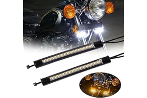 JMTBNO 2 Pcs LED Clignotants Moto Anneau Bande de Fourche Lumière Flexible Lampe Avant Feu de Clignotants Moto Ambre Blanc DRL Feux Diurnes Étanche Universel 12V