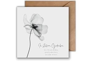‎WBDESIGNZ WBdesignz Trauer Karte mit Umschlag - Trauerrkarte mit Spruch Einsame Mohnblume Kondolenzkarte Beileidskarte Beileid Trauerfeier Beerdigung Anteilnahme (125 x 125 mm)