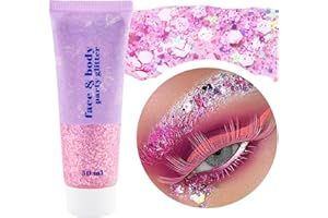 HOME HOLIC Body Glitter Gel, Festival Glitzer Gesicht 50ml Face Glitter Meerjungfrau Schminke Glitzer Gel Gesicht Für Damen Face Haare Körper Karneval Festliche Anlässe (Rosa)