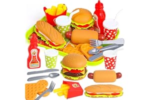 DERAYEE Cibo Giocattolo per Bambini e Bambina, Set Cucina con Hamburger, Hot Dog e Patatine