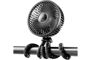 gaiatop Oscillating Baby Stroller Fan, LED Night Light 4 Speeds Rechargeable 360° Rotate Clip On, Battery Operated Small Portable Cooling Fans for Car Seat Crib Treadmill Travel