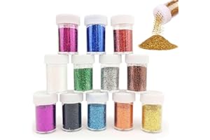 AONAYO 12 colores para manualidades con purpurina, polvo de purpurina no tóxico para manualidades, juego de manualidades, adecuado para trabajos de bricolaje, embellecimiento de uñas, cuerpo, cabello, arte
