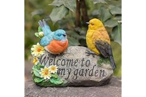 JaosWish Garden Ornaments Outdoor, Garden Sculptures Statues Welcome Sign Robin Birds Novelty Figurine Decorations for Patio Yard Porch Art Home Decor