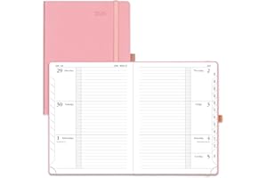 POPRUN A5 Diary 2026 Week to View (22x16.5 cm) Hardback Appointment Diary Horizontal Weekly Planner 26, Inner Pocket, 100GSM Paper (Soft Pink)