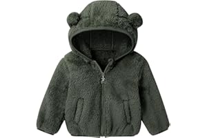 Naiyafly Baby Toddler Boys Girls Fleece Jacket with Hood Zip Up Cute Bear Coats for Infant Boys Girls Kids Fall Winter Warm Jacket with Ear Newborn Solid Color Outwear for 1-5T