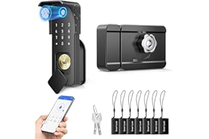 YAMVISA Smart Door Lock, Fingerprint Keyless Entry 6-in-1 Bluetooth Electronic Security Door Lock Smart Locks Support Fingerprint, APP, Password & IC Card Rain Proof for Home Bedroom Hotel Office Apartment