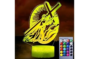 Jinson well 3D Gesù Croce Luce Notturna LED Luce Notte Ottica Illusione 16 Cambio Colore Tavolo Decorazione Lampade con Acrilico Flat ABS Base USB Giocattolo