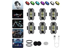 HIDRUO LED Anti-Collision Lights, High Brightness LED Strobe Light, 7 Colors USB Rechargeable Flashing Lights, for Cars Drones Aircraft Motorcycles Bikes Emergency Warning Signal Lights (6PCS)