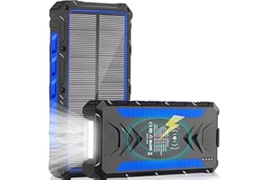 Power Bank, ANYFONG Solar Powerbank USB C Wireless Solar Ladegerät mit 4 Outputs & Taschenlampe, Outdoor Externer Akku Kompatibel mit Smartphone iPhone Samsung Huawei Xiaomi Airpods iPad