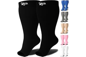 Zeta Wear Kompressionsstrümpfe Dicke Waden, Damen, Bequeme enunterstützung, Schwellungen, Große Manschetten, Offener Spitze
