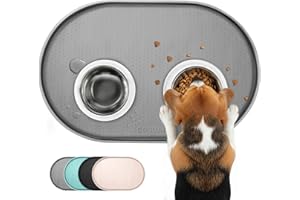 Conlun Tappetino Ciotola Cane, Tappetino Ciotole Gatto con Bordi Rialzati di 1,2 cm per Contenimento Degli Schizzi, Tappetino Silicone per Animali Senza BPA, Sottociotola per Cani(Grigio,48x30 cm)