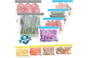 IDEATECH 10er Pack Wiederverwendbare Aufbewahrungsbeutel, BPA-freie Wiederverwendbare Gefrierbeutel, Sandwichbeutel, Silikon-Lebensmittelbeutel Auslaufsichere Lunchpakete für Reiseschmuck（2XL4M4S）