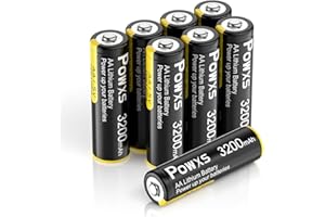 ‎POWXS POWXS AA Lithium Batterien 8 Stück 1,5V Lithium Eisen Doppel A Batterien 3200mAh Super Kapazität Kompatibel mit Blink Kamera, Taschenlampe, Spielzeug, Fernbedienung [Nicht Wiederaufladbar]