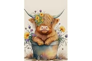 NAIMOER Cow Diamond Painting Kits for Adults, Cow Diamond Painting DIY 5D Diamond Painting Cow with Flowers Diamond Art Kits Picture for Home Wall Decor 30x40cm