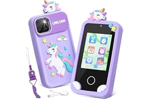 Téléphone Intelligent pour Enfants, Weslery Téléphone Portable pour avec écran Tactile Double caméra Lecteur MP3 téléphone 32TF Card, Silicone Cordon pour garçon Filles Cadeau d'anniversaire Noël 3-8