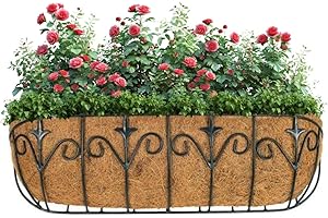 Siam Express Deluxe Metal Wall Coco Liner Trough Basket Planter Window Sill Boxes Natural Coconut Planter Outdoor Plant Garden Decor (24" Deluxe Trough)