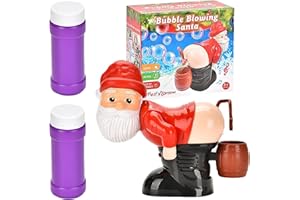 GJNJFDF Machine À Souffler Les Bulles du Père Noël 2025 avec Musique Automatique Et Flash Pistolet A Bulle avec 2 Liquide À Bulles Santa Claus Bubble ABS Savon Bubble Machine pour Anniversaire Piscine