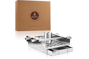 BABEQ - All-in-One Grillhalter aus Edelstahl für Grillspieße, als Grillkorb, Grillpfanne inkl. Hähnchenbräter (Hähnchen-Halter) - Grillguthalter für Fleischspieße, Gemüsespieße & Grill-Gut Aller Art