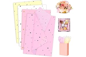 Larcenciel Papier Cadeau, 60 Feuilles de Soie Lune d'Étoiles, Emballage Rose, Jaune et Blanc Pour Fille Garçon Enfant, Anniversaires, Mariage, Noël, Fêtes, Party, 50x35 cm