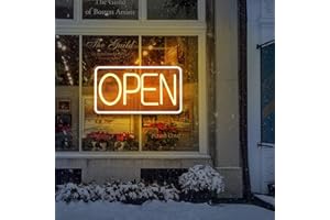 SOLIDEE LED Abierto Luminosos de neon alimentado por USBLetrero neon con interruptor regulable Luz de neón para decorar Bar Hotel Tienda Café Restaurante Letrero(blanco cálido)