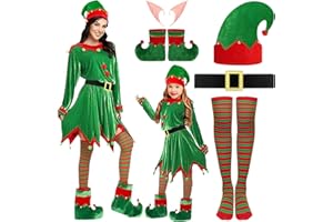 Lets Joy Zestaw kostiumowy elfa, kostium elfa, dla dzieci, dziewczynek, na święta Bożego Narodzenia, sukienka skrzata elfa, skarpetki, akcesoria, Boże Narodzenie, Cosplay