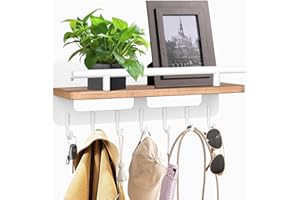 JiangLin Drewniana deska na klucze z półką, biała, z 7 haczykami na klucze, bez wiercenia, drewniana tablica do wejścia, korytarza, salonu (biała)