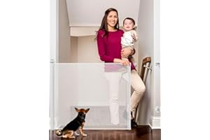MOXTOYU Retractable Stair Gate for Baby and Pets, 180cm Extra Wide Safety Gate, 89cm Tall Baby Gate, One Handed Silent Operation Stair Gate for Dogs, Stairs, Outdoor, Doorways, Hallways, Indoor -White