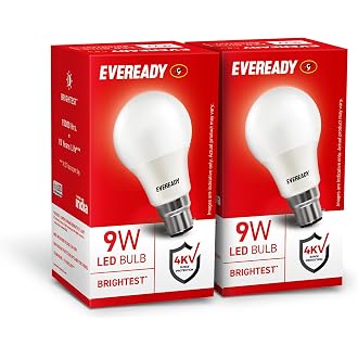 EVEREADY 9W LED Bulb, Cool Day Light (6500K), B22 Base | Energy-Efficient, 4kV Surge Protection, Long-Lasting Durability, Pack of 2