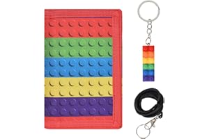 Luxvara Cartera para Niños y Niñas con Llavero Bloques De Construcción, Monedero Infantil Carteras, Monederos Trípticos Carteras Toddler con Mosquetón, Cordón para el Cuello y Llavero