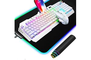 Hoopond Wireless 2.4G Rechargeable Gaming Keyboard and Mouse Set, 3 in 1, 4800mAh, 16 LED Backlit Gaming Keyboard with Knob Contorl+2400DPI 7 Colors Breathing Light Mouse+Large RGB Gaming Mouse Pad