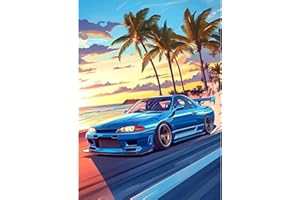 QENSPE 5D DIY Diamond Painting Coche Deportivo Pintura Diamante para Adultos, Kit Bordado Art Diamante Redondo Completo Punto de Cruz de Diamantes Artesanía Pared Decor 30x40cm, Costa