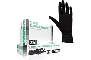 SF MEDICAL PRODUCTS GMBH SF Guantes de nitrilo XS negros – 100 unidades, guantes desechables sin polvo, sin látex, médicos y de examen, aptos para cocina, limpieza, cosmética y uso doméstico