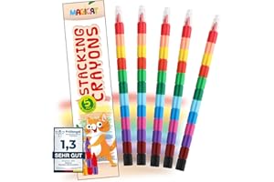 Magicat Pastelli a cera impilabili I 60 pastelli singoli per bambini in 12 colori brillanti, testato con nota 1,3, regalo di compleanno per bambini 6, 8, 10 anni