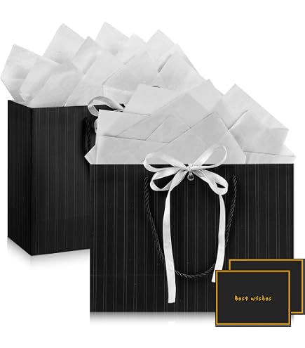 Sacchetti regalo per regali, 2 sacchetti regalo medi con 2 involucri e 2 biglietti, sacchetti regalo di carta con manici per donne e uomini, compleanni, feste di nozze