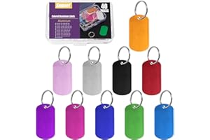 Swpeet 40Pcs 10 Colors 2" x 1.14" Rectangle Aluminum Blank Tags with Key Ring Assortment Kit, Engraving Stamping Blank Tags Pet ID Tag for Pendant Decoration, DIY Keychains and Pets Tag Project