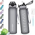 AOHAN Water Bottle 1L with Leak Proof Flip Top Lid, BPA Free Sport Drinking Bottle with Straw, Dishwasher Safe Water Bottle Non-Toxic Water Jug with Carrying Strap