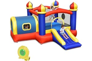 GOPLUS Hüpfburg Aufblasbar, Springburg Bunt, Hüpfschloss mit Rutsche, Spielburg für Kinder, 380 x 305 x 215cm (Feiertage, Mit Gebläse)