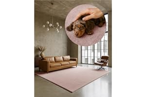 ‎TEXMAXX TEXMAXX Weicher Kurzflor Teppich Wohnzimmer mit rutschhemmender Rückseite (160 x 230 cm) - Modern für Flur, Esszimmer und als Schlafzimmer Teppich in Pastel-Rosa - Waschbar bis 30 Grad