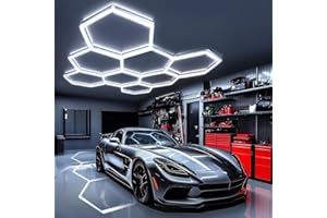DIKHEE Luminaire de Garage à LED en nid d'abeille 8-Hex, 280W 6500K Plafonnier d'Atelier LED Déformable DlY Hexagon Garage Lumière pour Atelier, Entrepôt, Sous-Sol, Salle de Sport