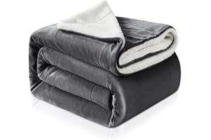 RATEL Coperta Pile Sherpa Grigio Scuro 220×240cm, Reversibile in Microfibra Per Letto e Divano- Fluffy di Alta Qualità Calda Coperta in Pile Spessa Coperta，Facile da curare