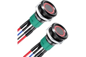 acegoo 19mm 12V Schalter Aluminium Druckschalter Rund 10A EIN/AUS SPST 12V/24V Taste vorverdrahtete Kabel für Wohnmobil Boot LKW Auto, Rotes Ringlicht (2Pcs, Schwarz)