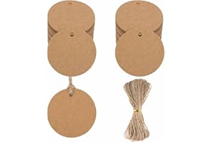 HOPTON Geschenkanhänger Kraftpapier Etiketten, 200 Stück Kraftpapier Anhänger Papier, Runde 5cm Geschenkanhänger zum Beschriften mit Schnur 20M, Hängeetiketten für Geschenkverpackung,Hochzeit,Handmade(Braun)
